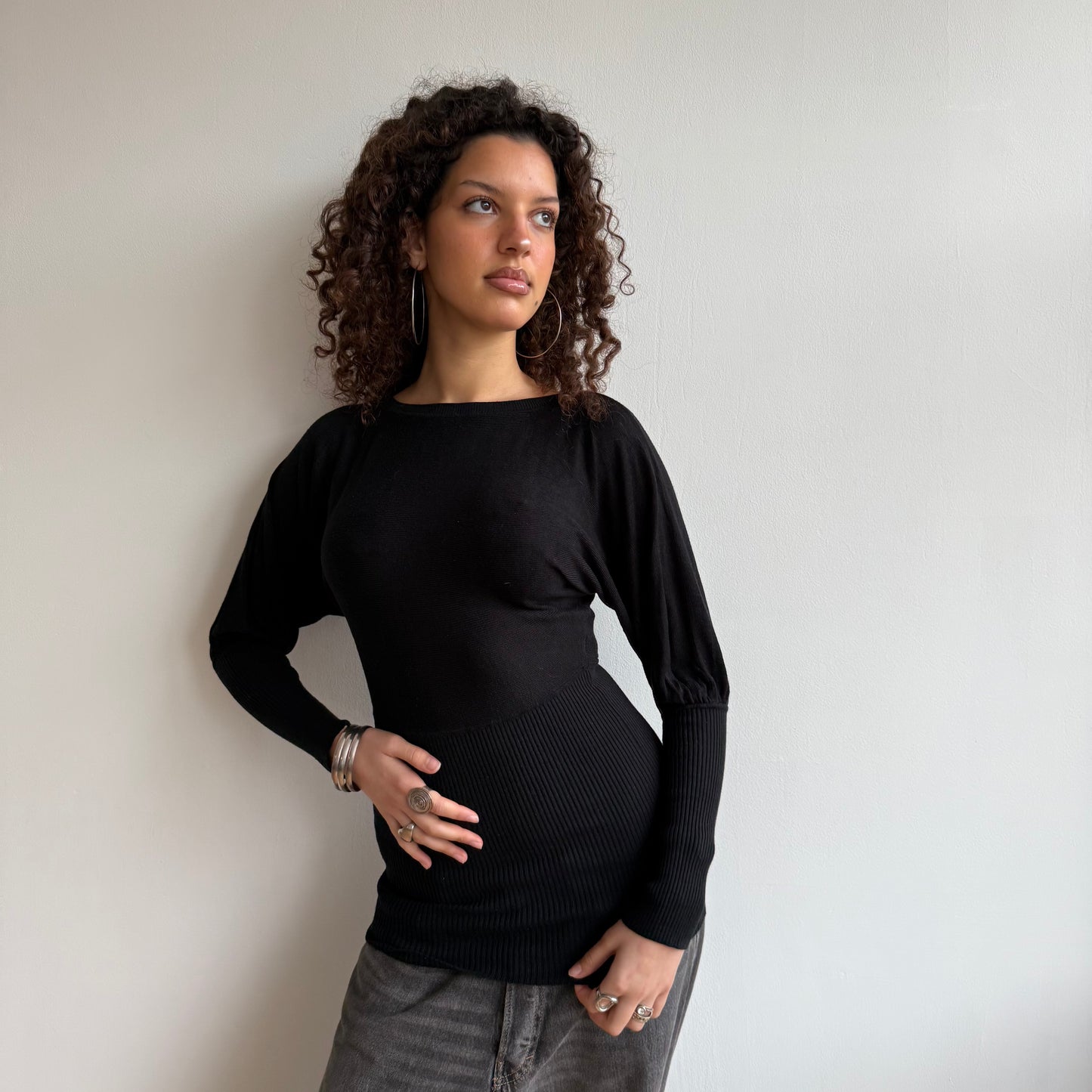 Black slouchy cinched jumper - Size XS + S