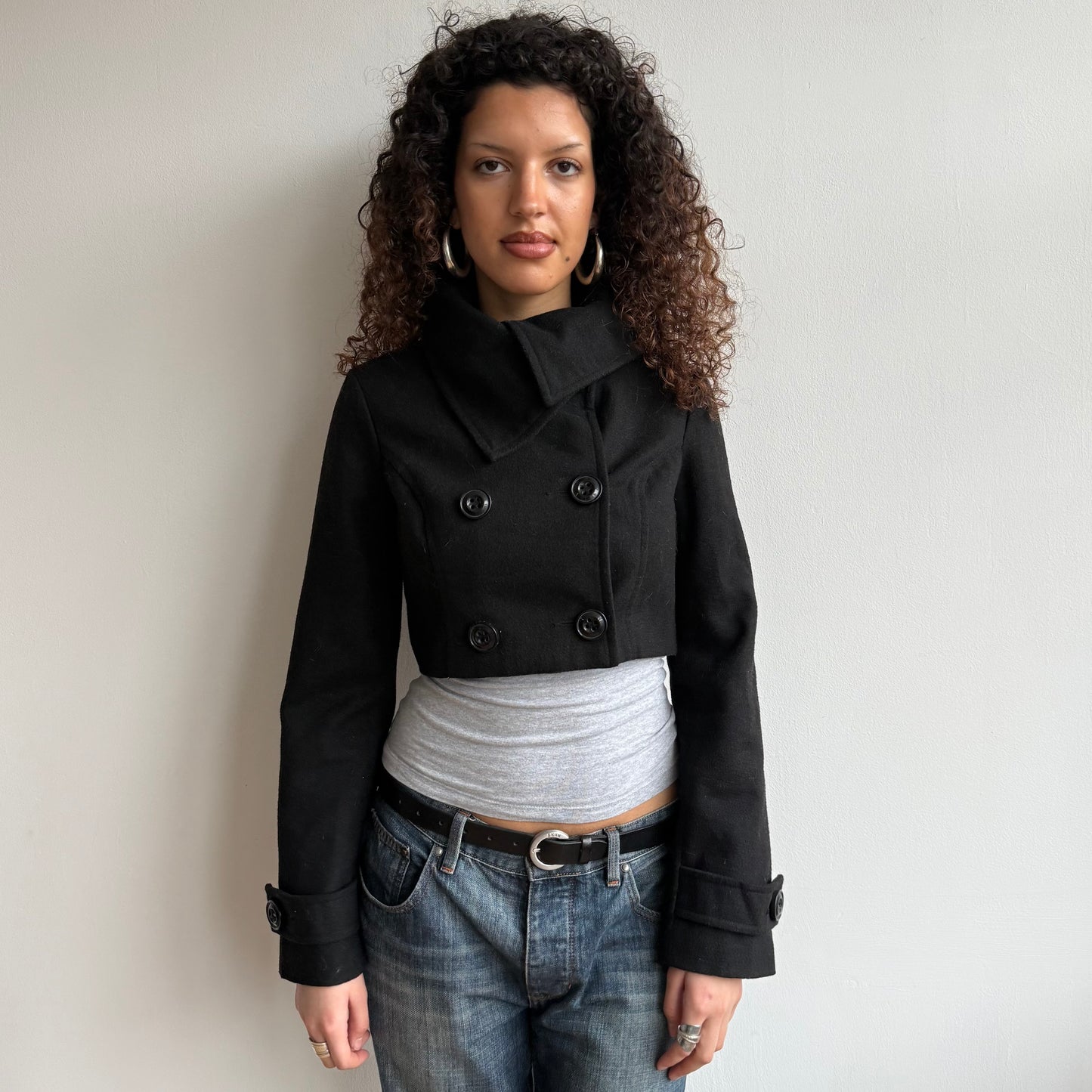 Black cropped peacoat - Size M