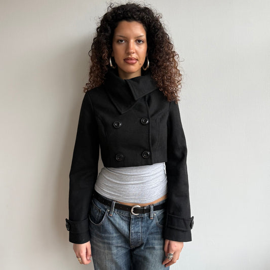 Black cropped peacoat - Size M