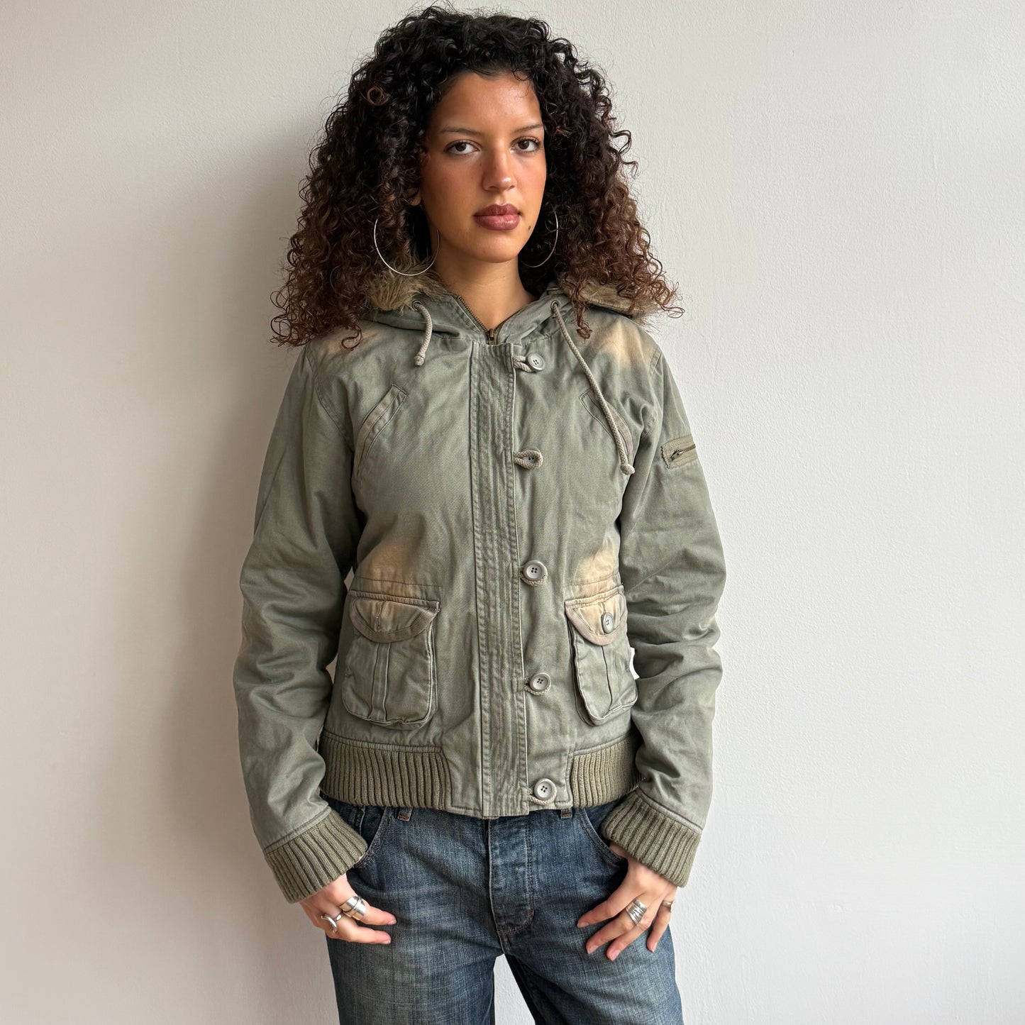Khaki fur hood bomber - Size M