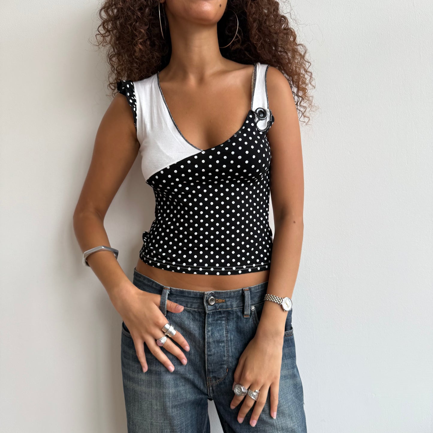 White polka dot wrap top - Size S