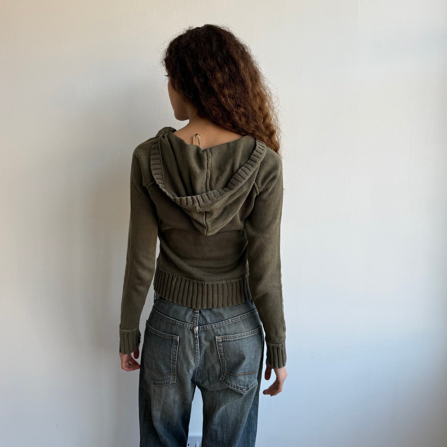 Khaki knitted hoodie - Size S