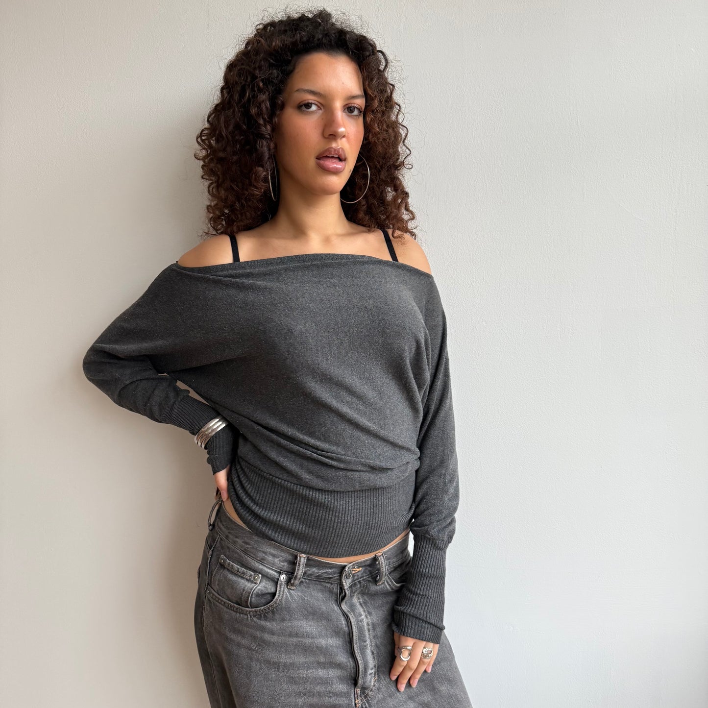 Grey slouchy knit jumper - Size S-M
