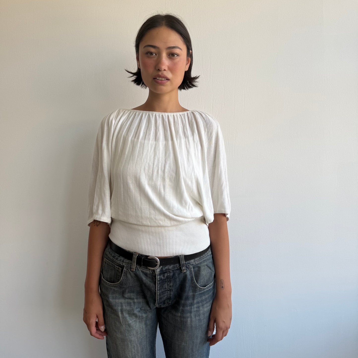 Cream ribbed batwing knit - Size M