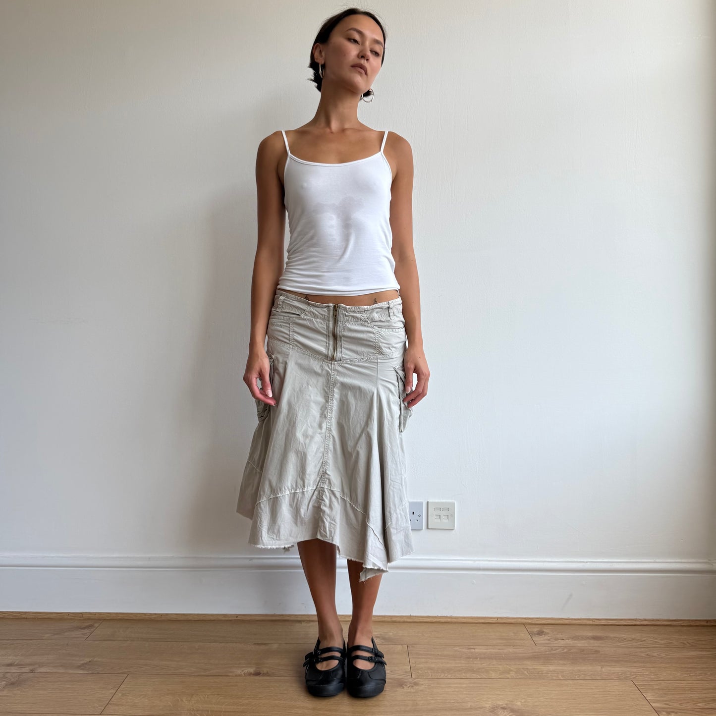 Khaki grey cargo midi skirt - Size S