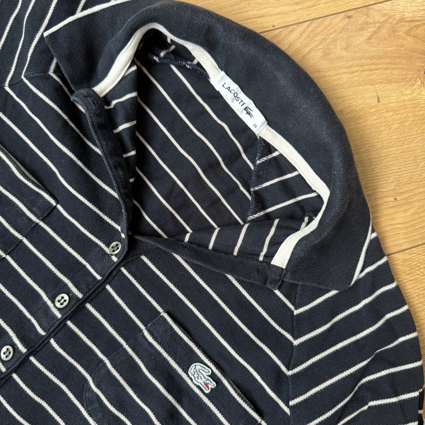 Navy striped Lacoste polo - Size M