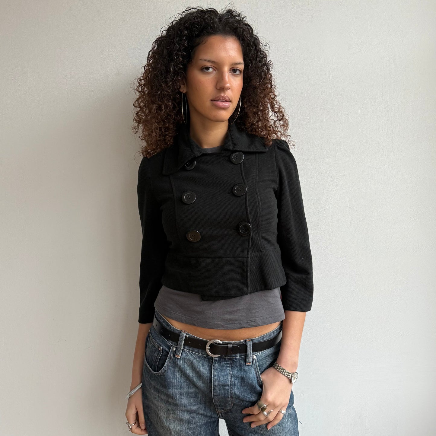 Black 3/4 sleeve peacoat - Size XS/S