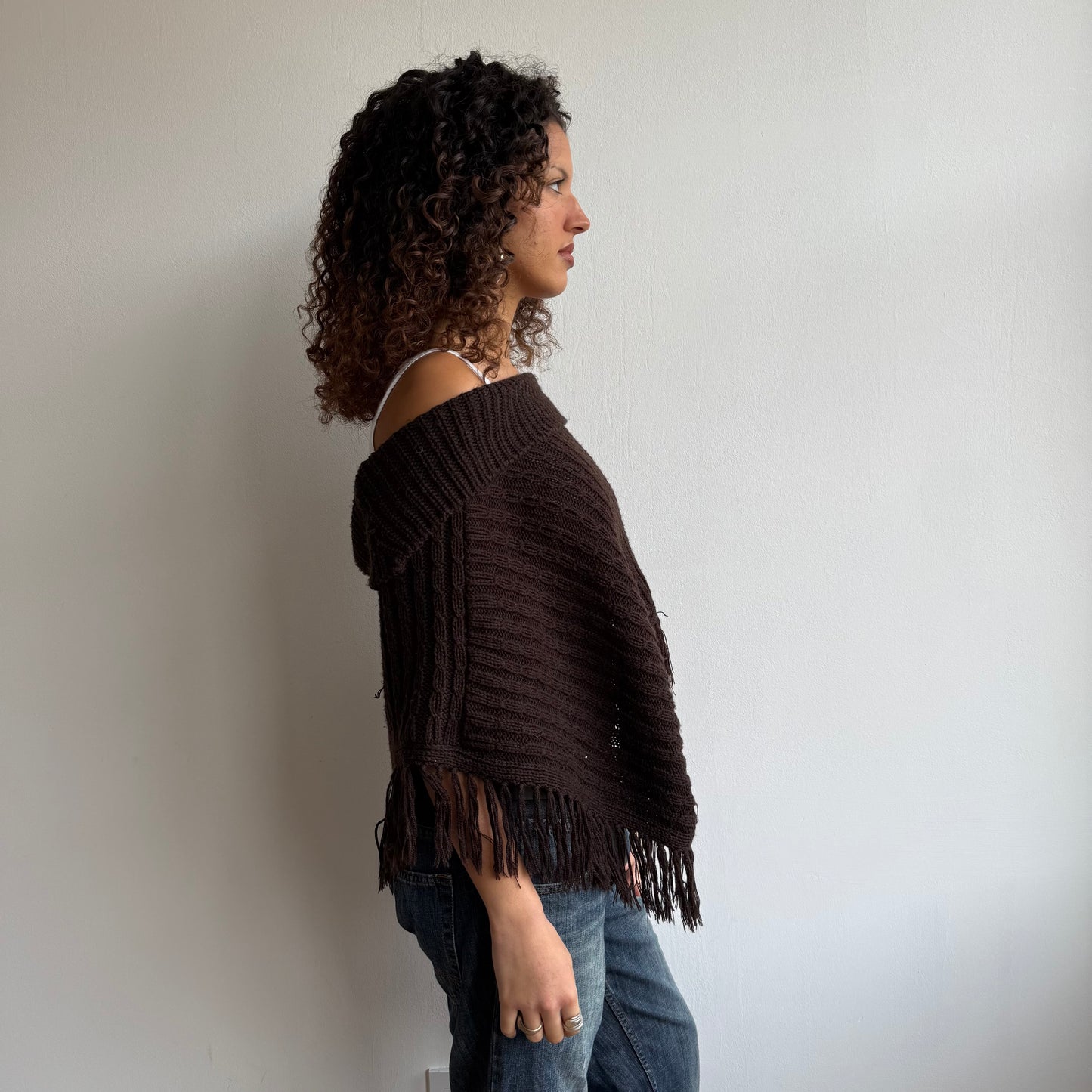 Brown knit Bardot poncho - Size M/L