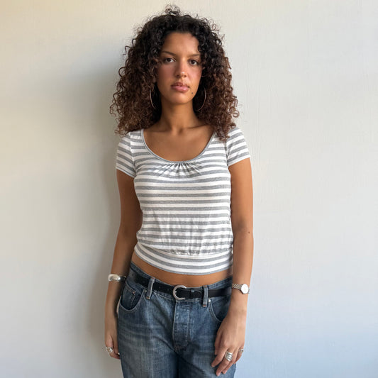 Grey + white stripe open back top - Size S
