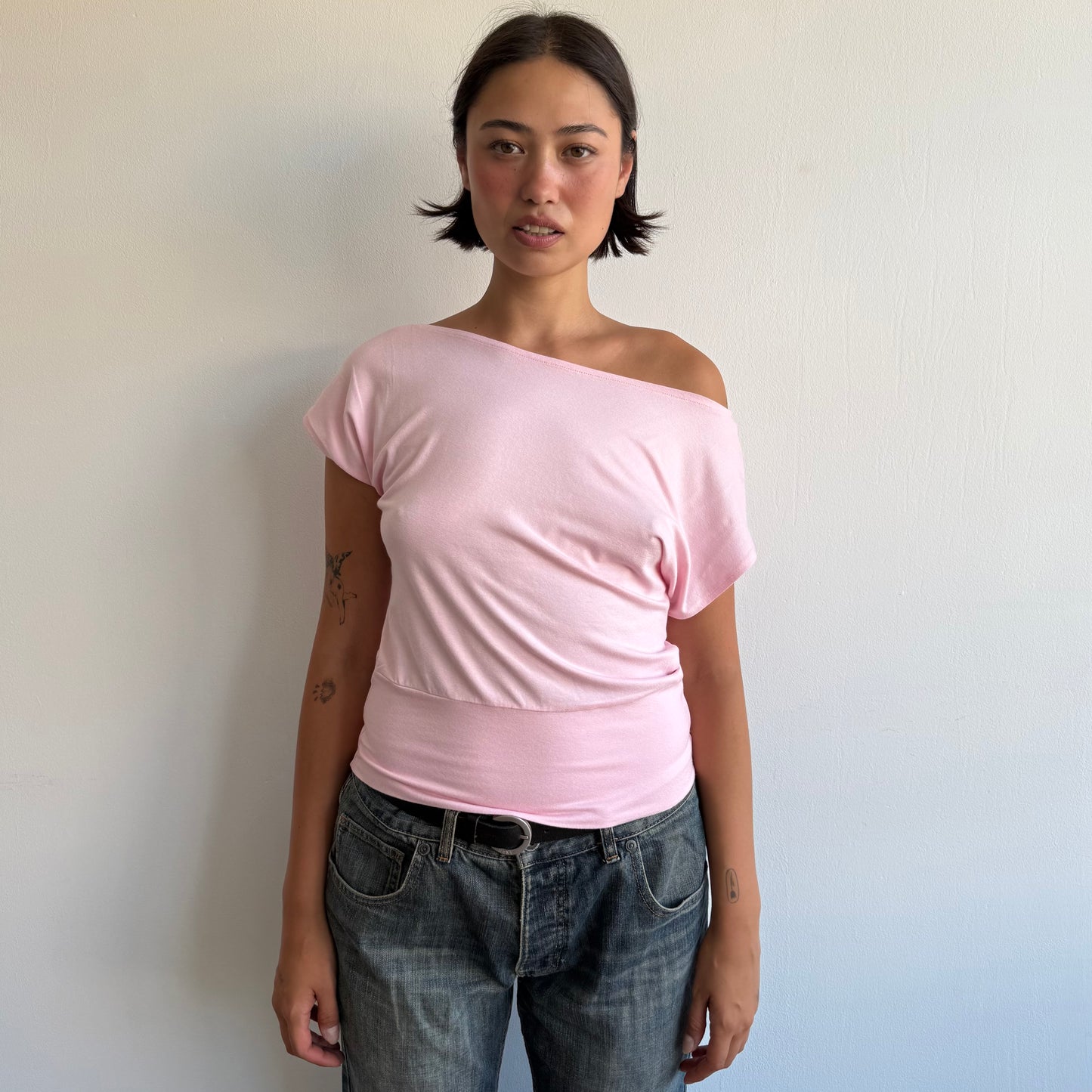 Baby pink slouchy Bardot tshirt - Size S