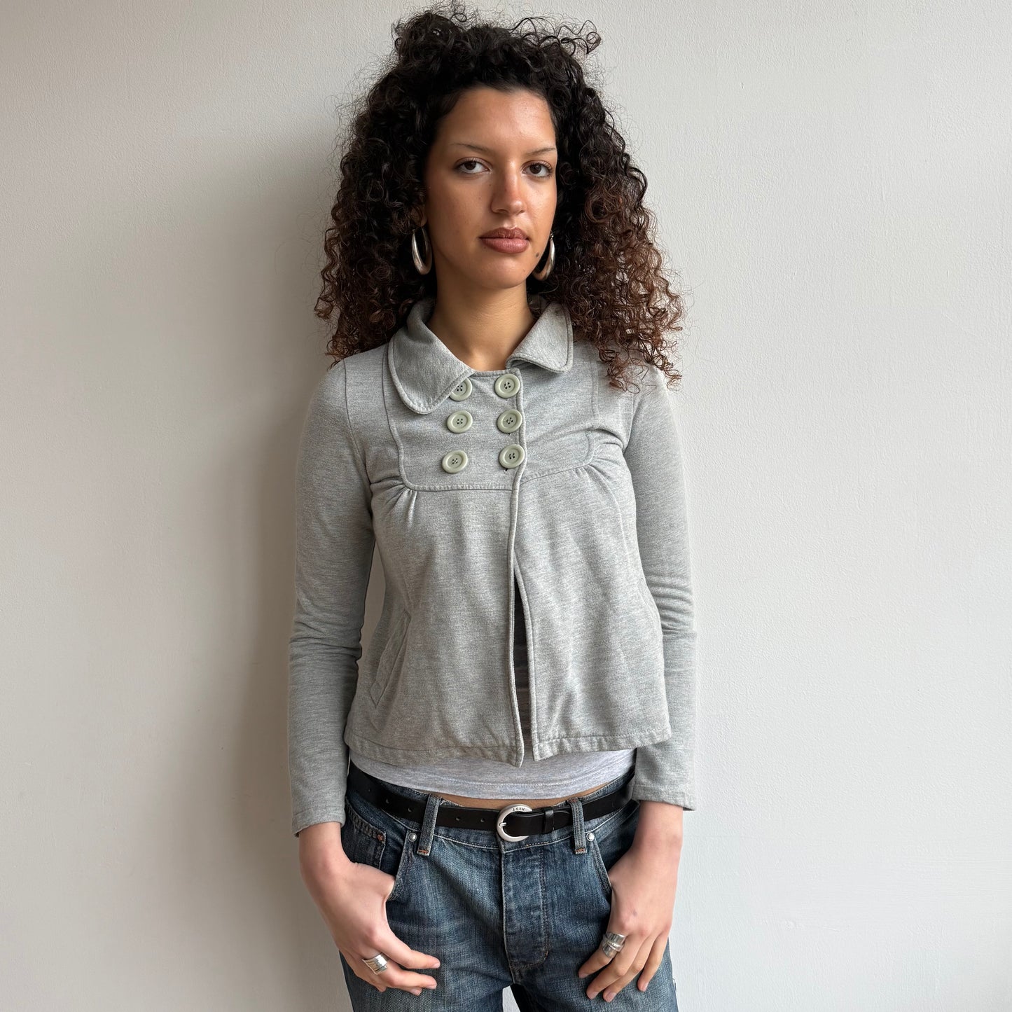 Grey 3/4 sleeve peacoat jumper - Size S