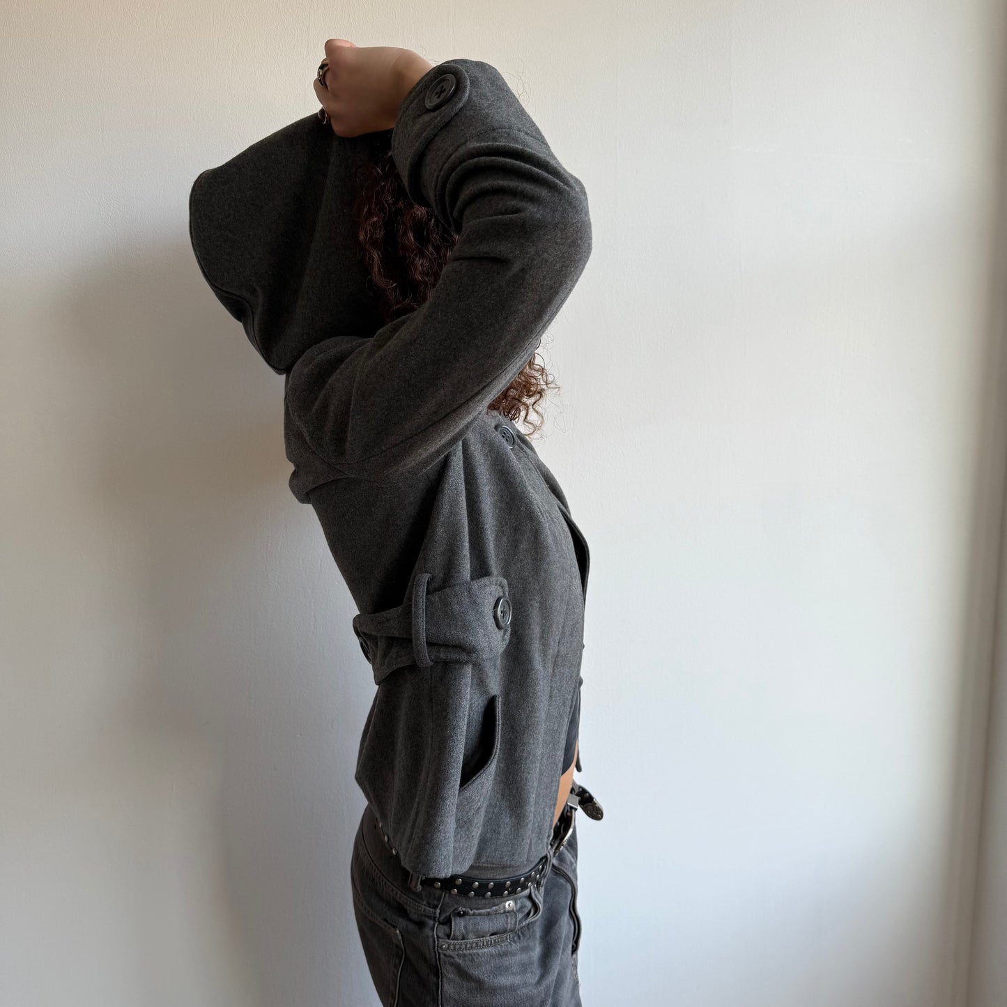 Grey hood peacoat - Size S