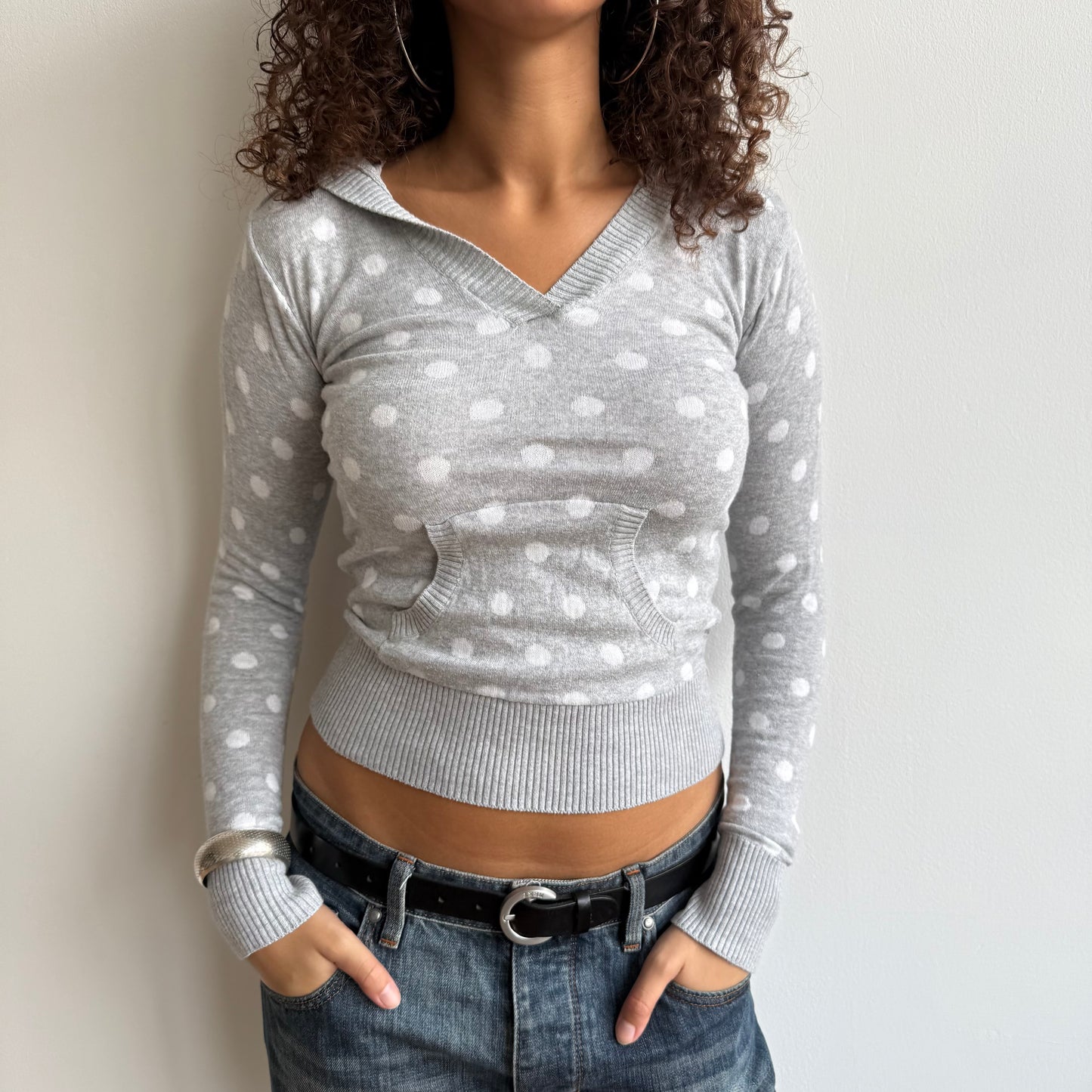 Grey polka dot hooded knit - Size S