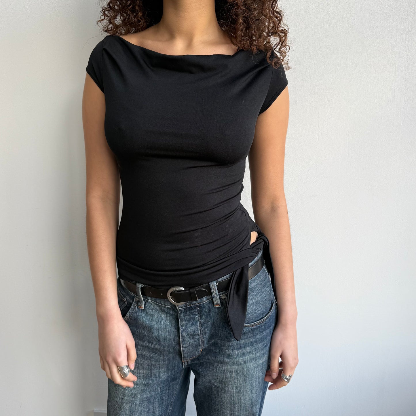 Black slouchy tie side top - Size S