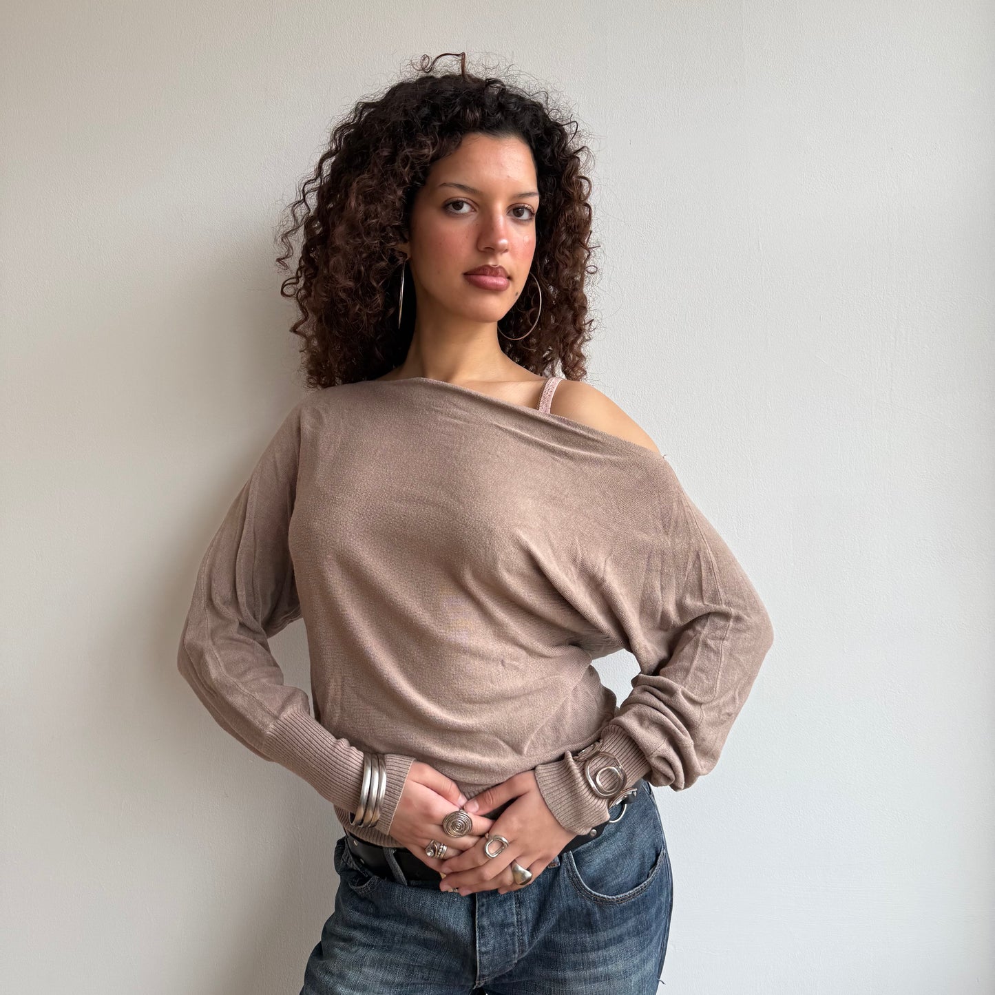 Beige slouchy knit jumper - Size M