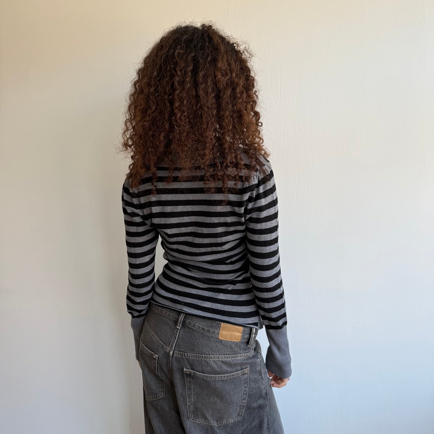 Grey + black striped cowl knit - Size S/M