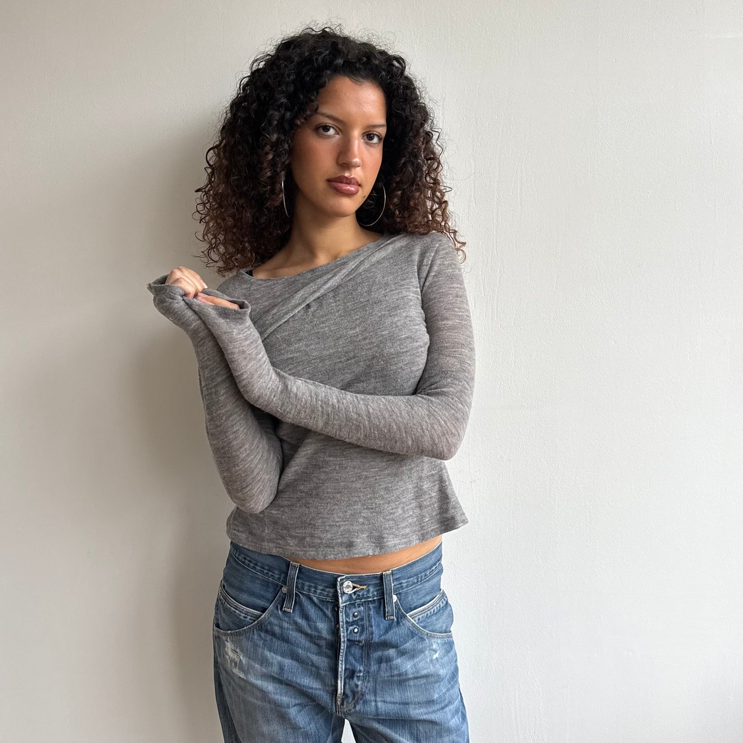 Grey asymmetric knit top - Size S/M