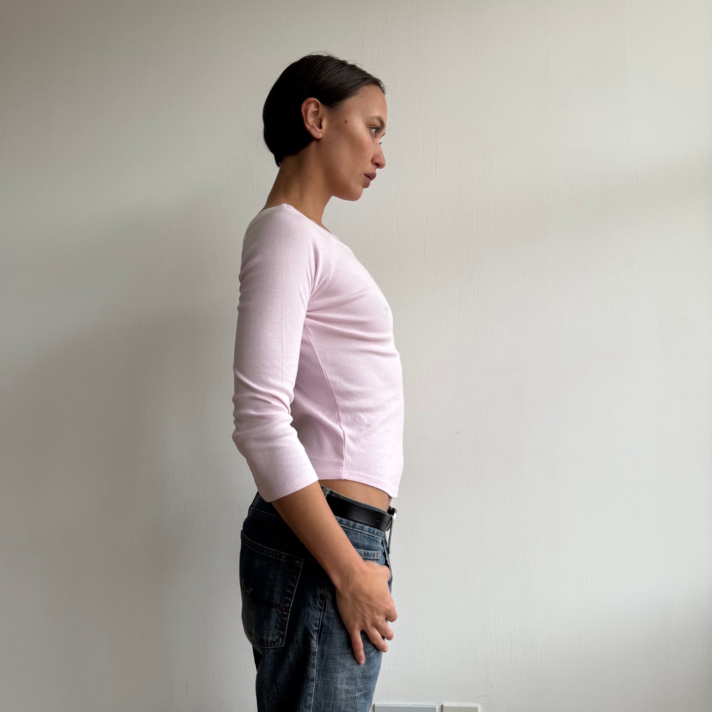 Pink 3/4 sleeve boatneck top - Size S
