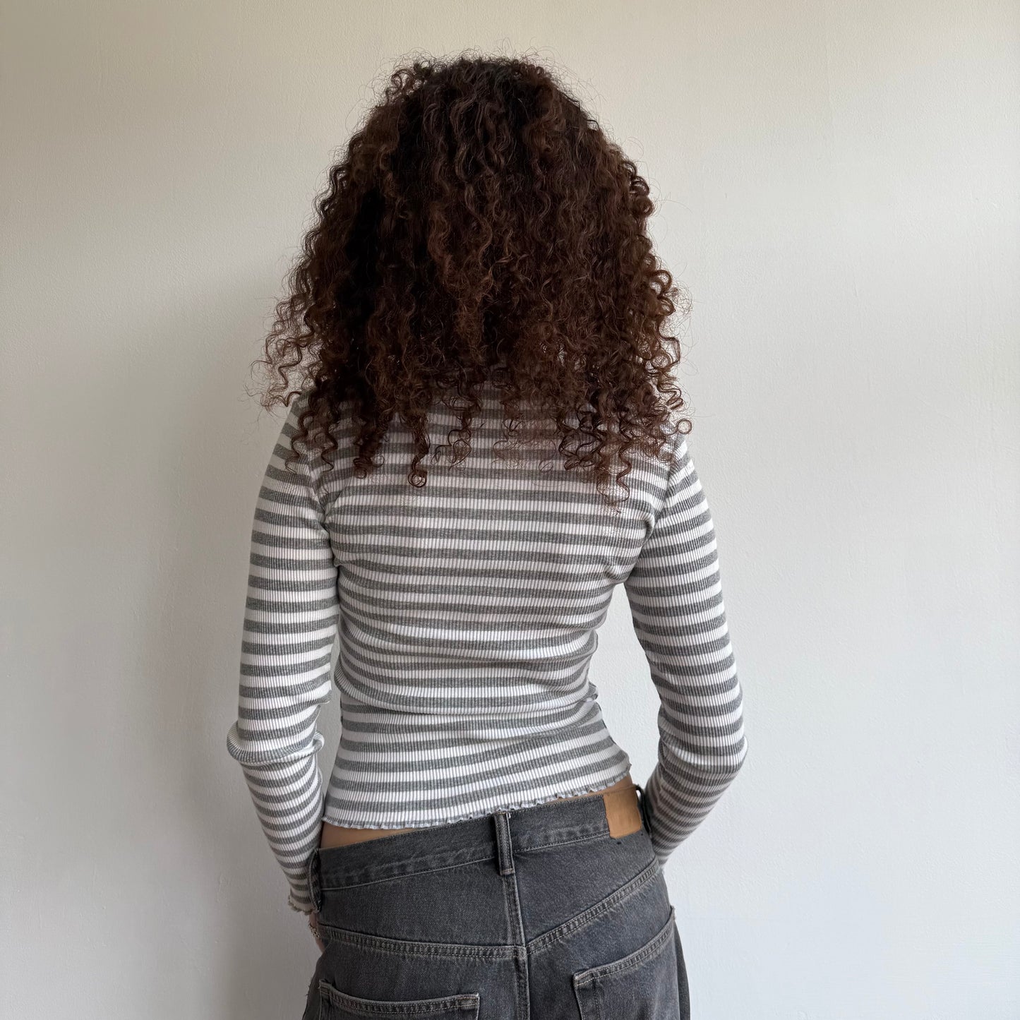 Grey + white striped lace cardi - Size XS