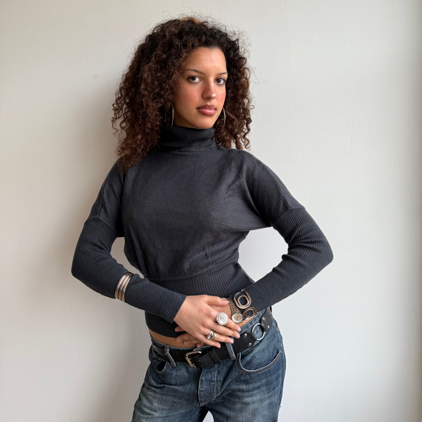 Charcoal batwing roll neck - Size S