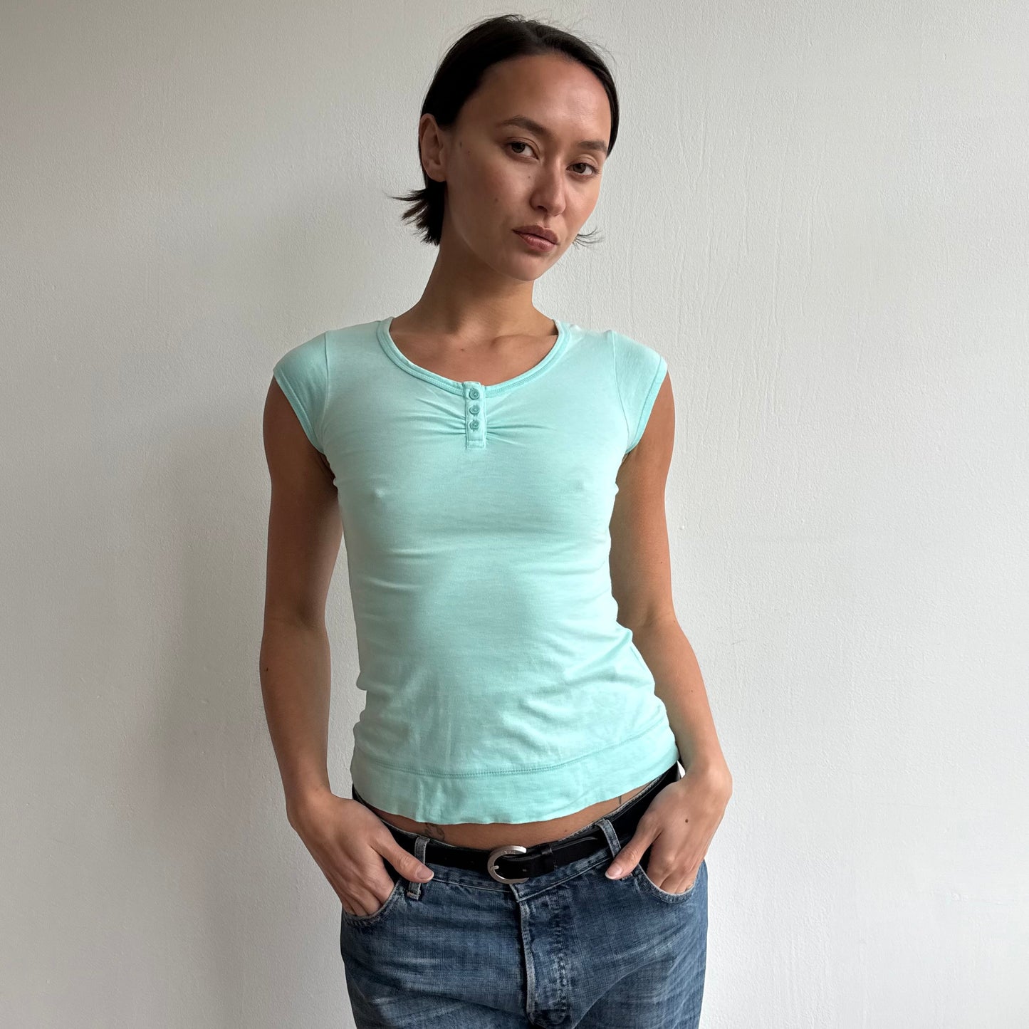 Turquoise short sleeve baby tee - Size XS