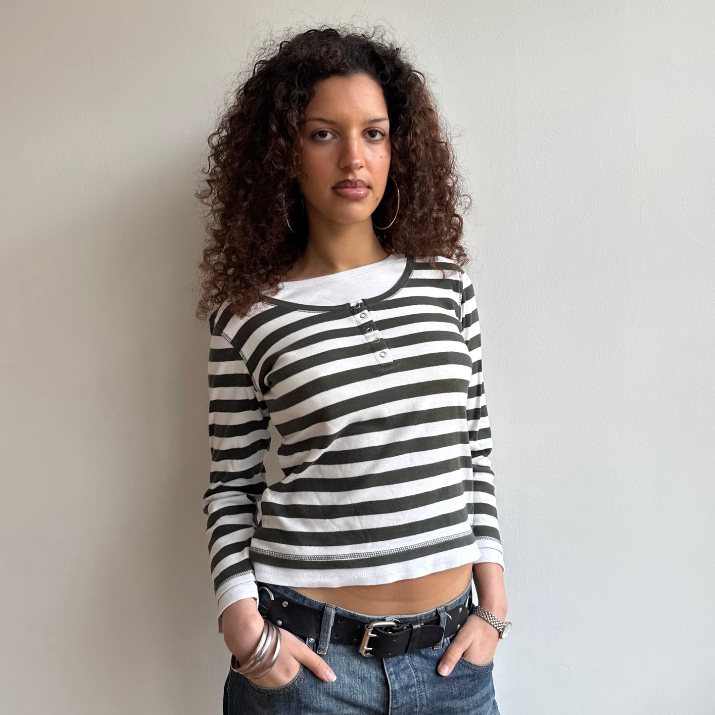 Green stripe long sleeve top - Size S