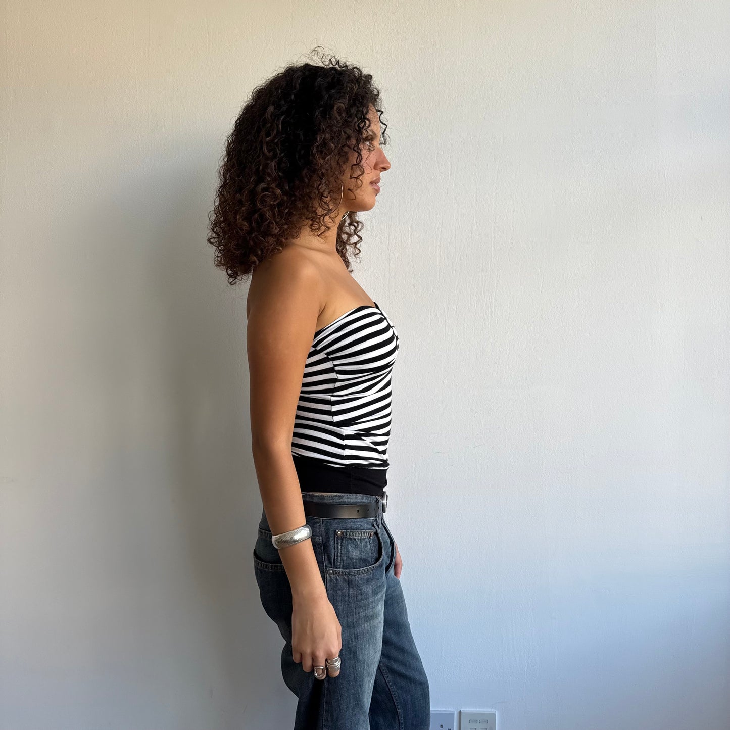 Black striped button bandeau - Size XS