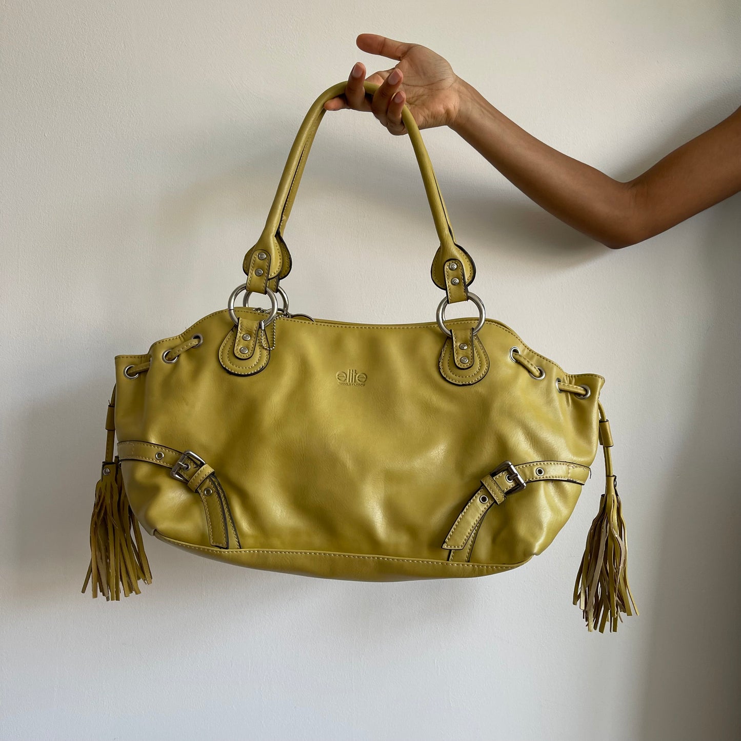 Yellow leather buckle bag