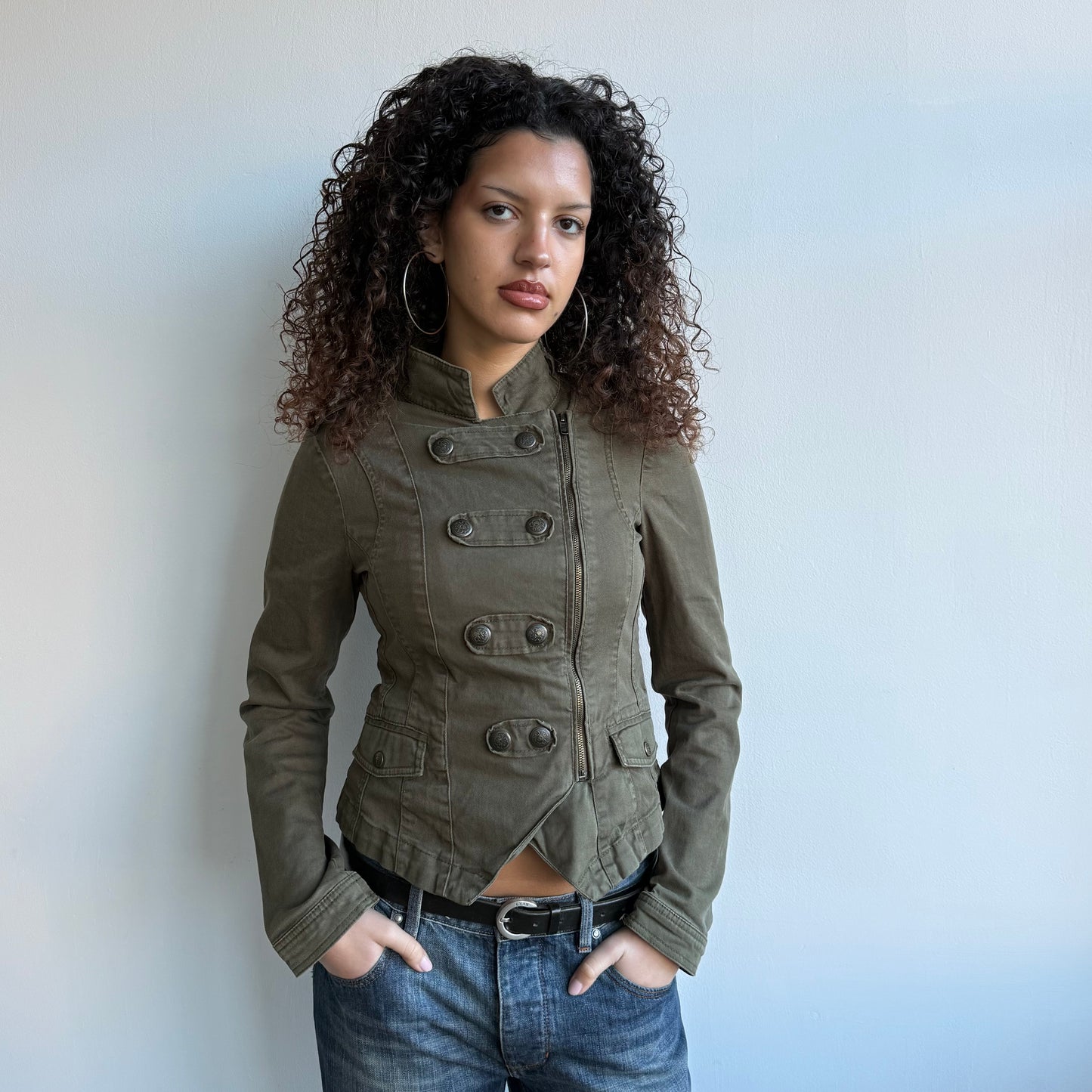 Khaki zip military jacket - Size S/M