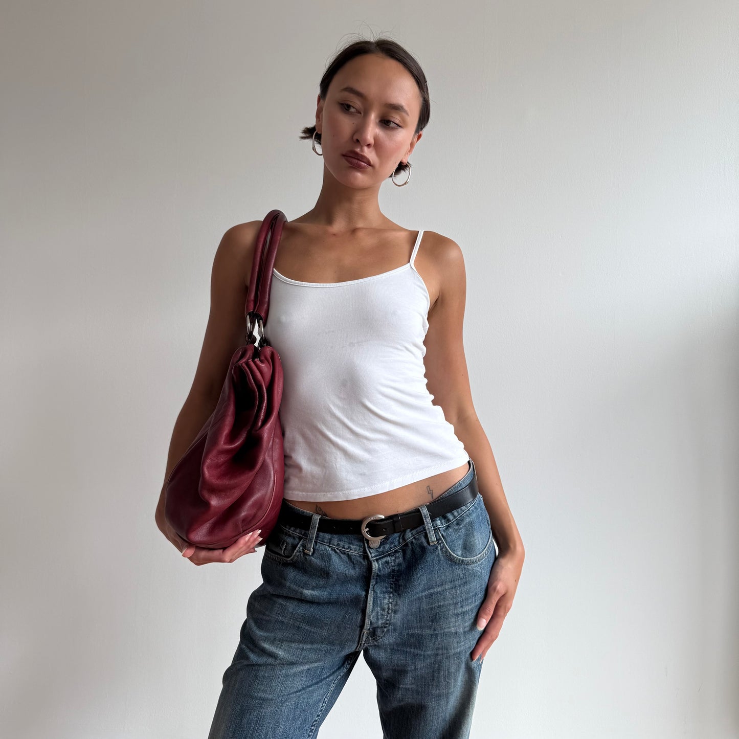Burgundy leather handbag - One Size
