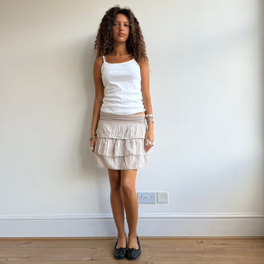 Taupe polka dot ruffle mini skirt - Size XS