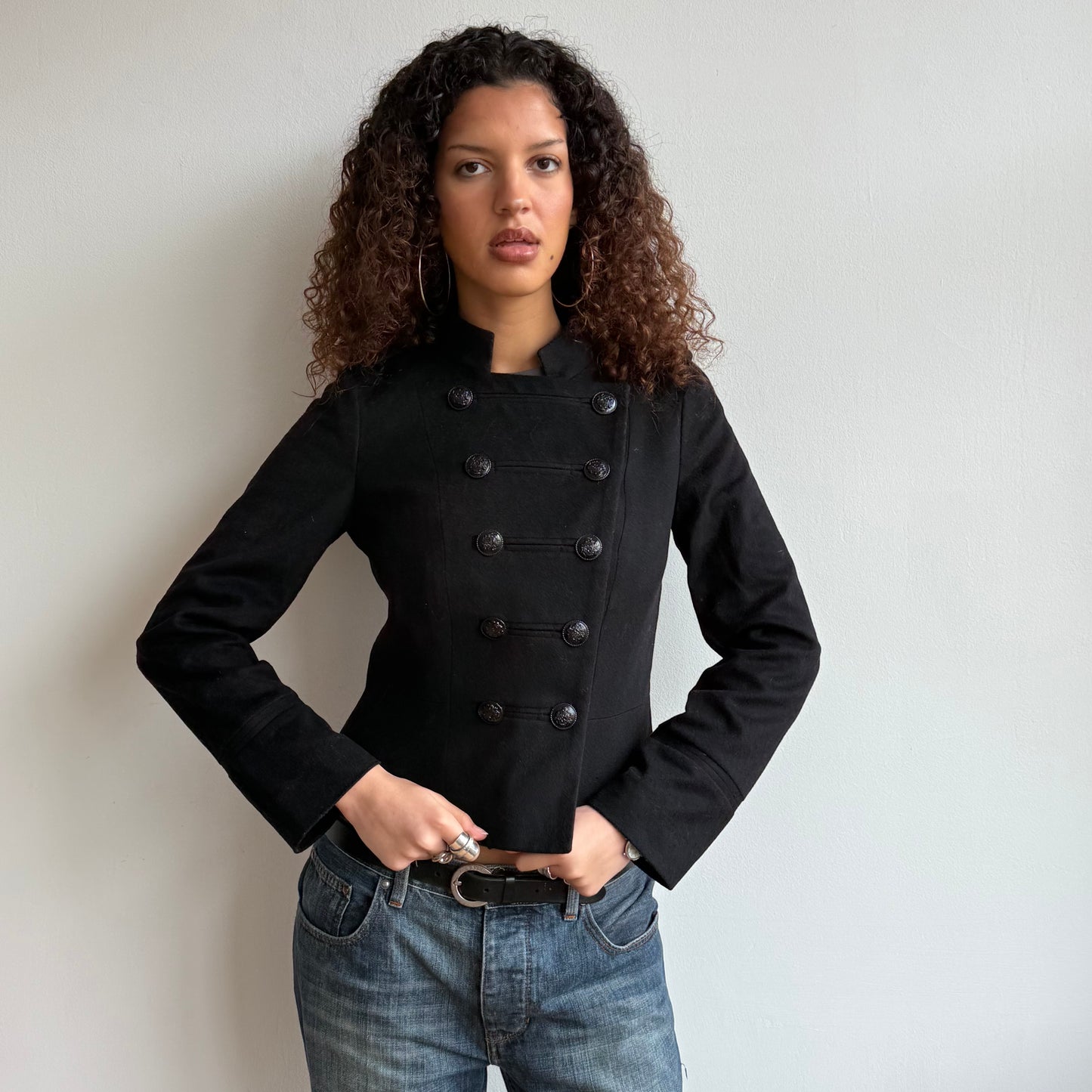 Black cashmere + wool military jacket - Size S