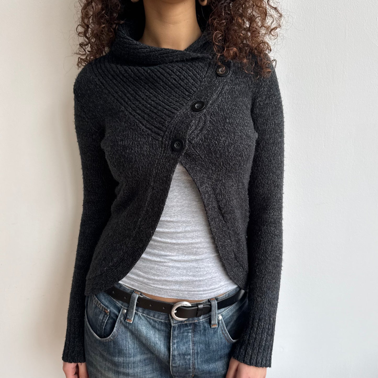 Charcoal open front knit - Size S