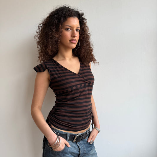 Brown striped ruched top - Size L