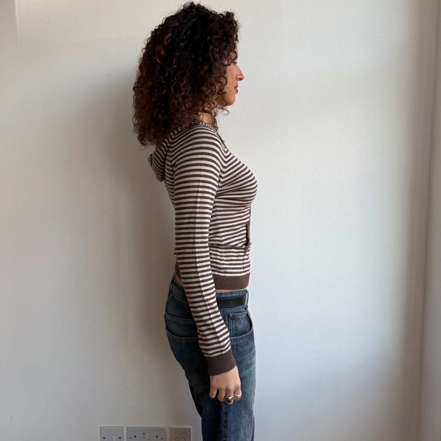 Brown striped hooded knit - Size S