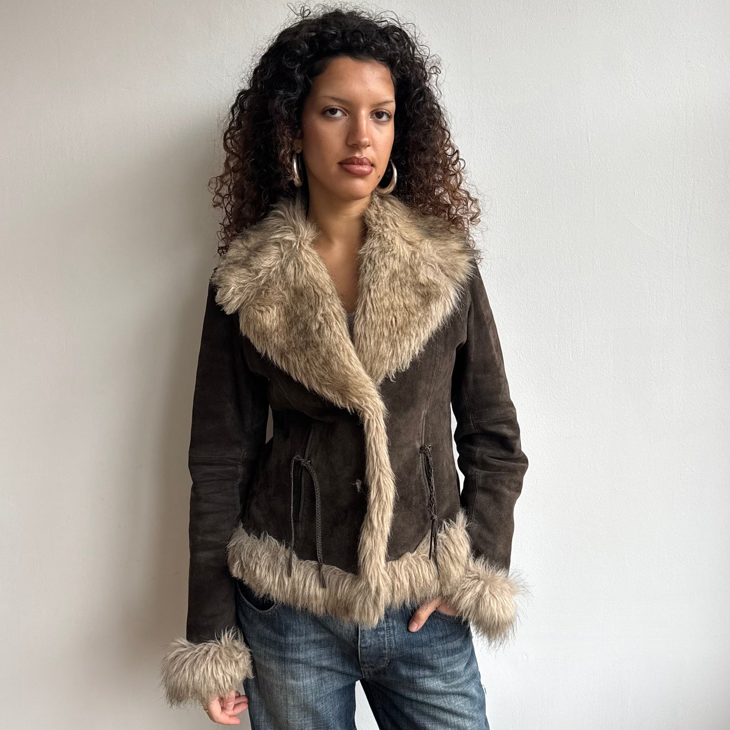 Brown suede faux fur afghan - Size M