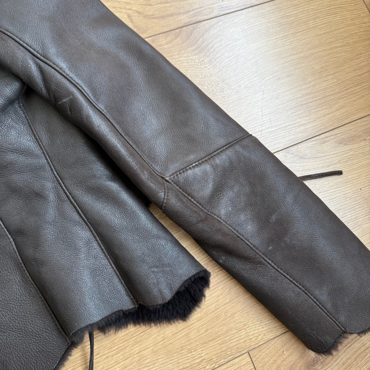 Brown leather fur tie afghan - Size S