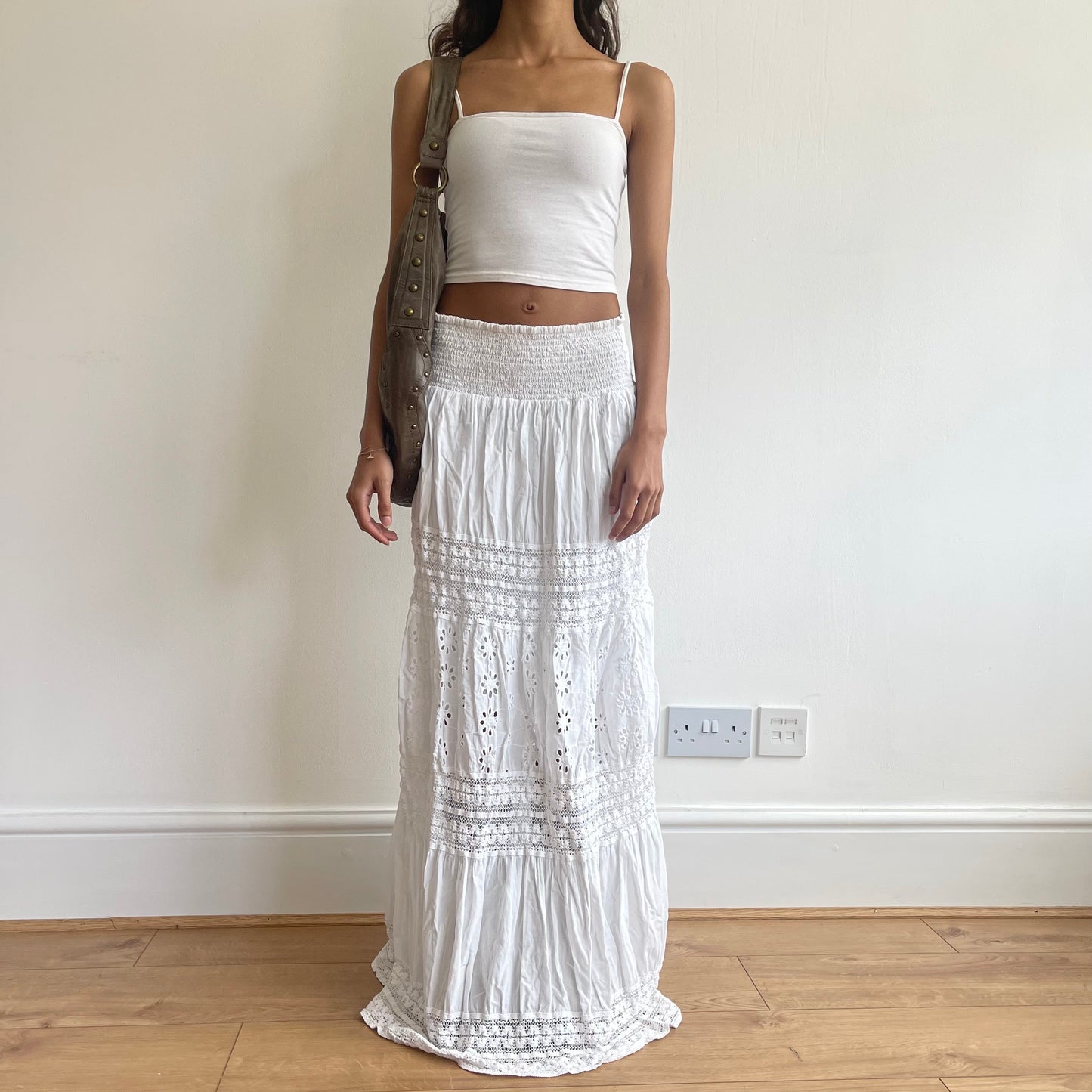 White broderie maxi skirt - OS