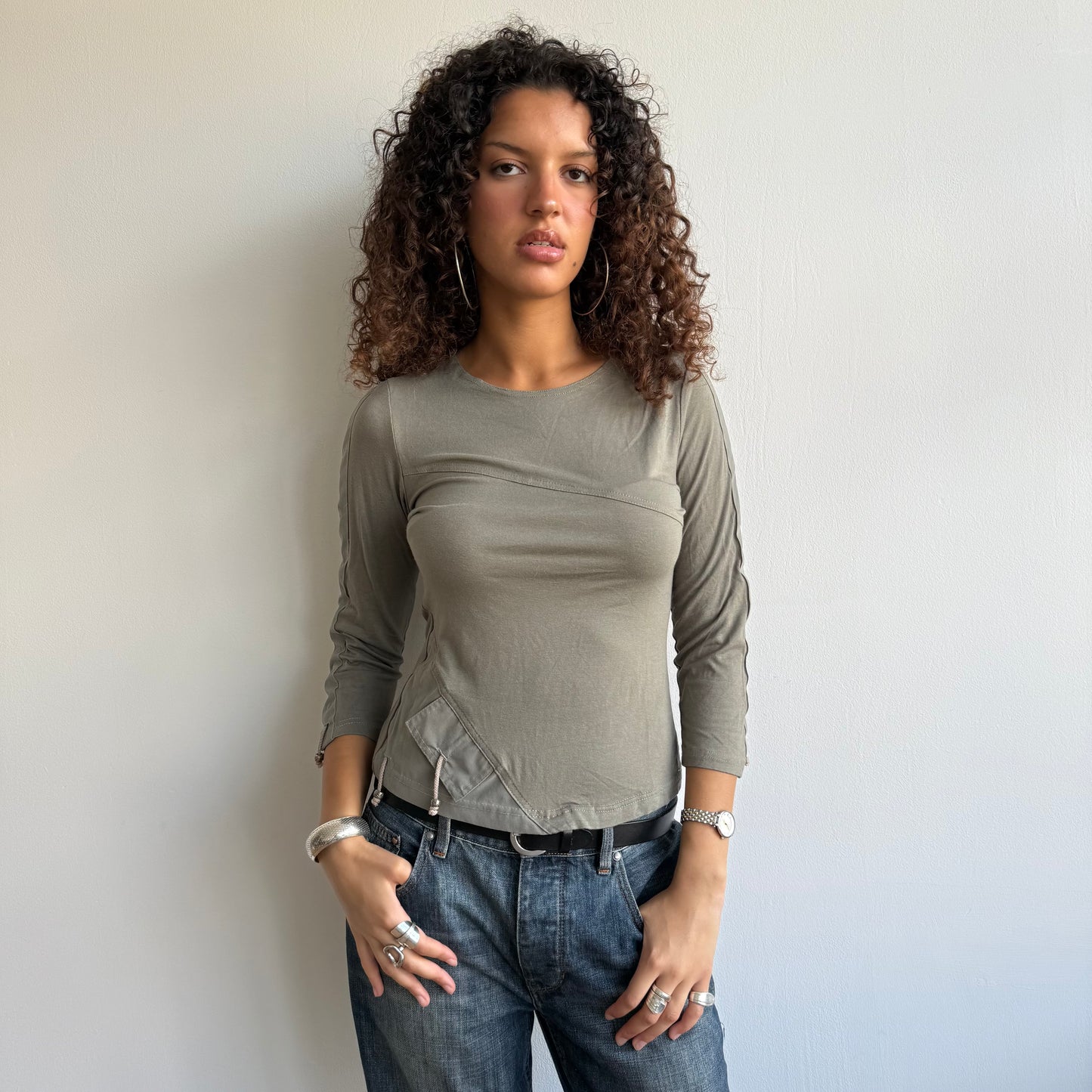 Khaki cargo long sleeve top - Size M