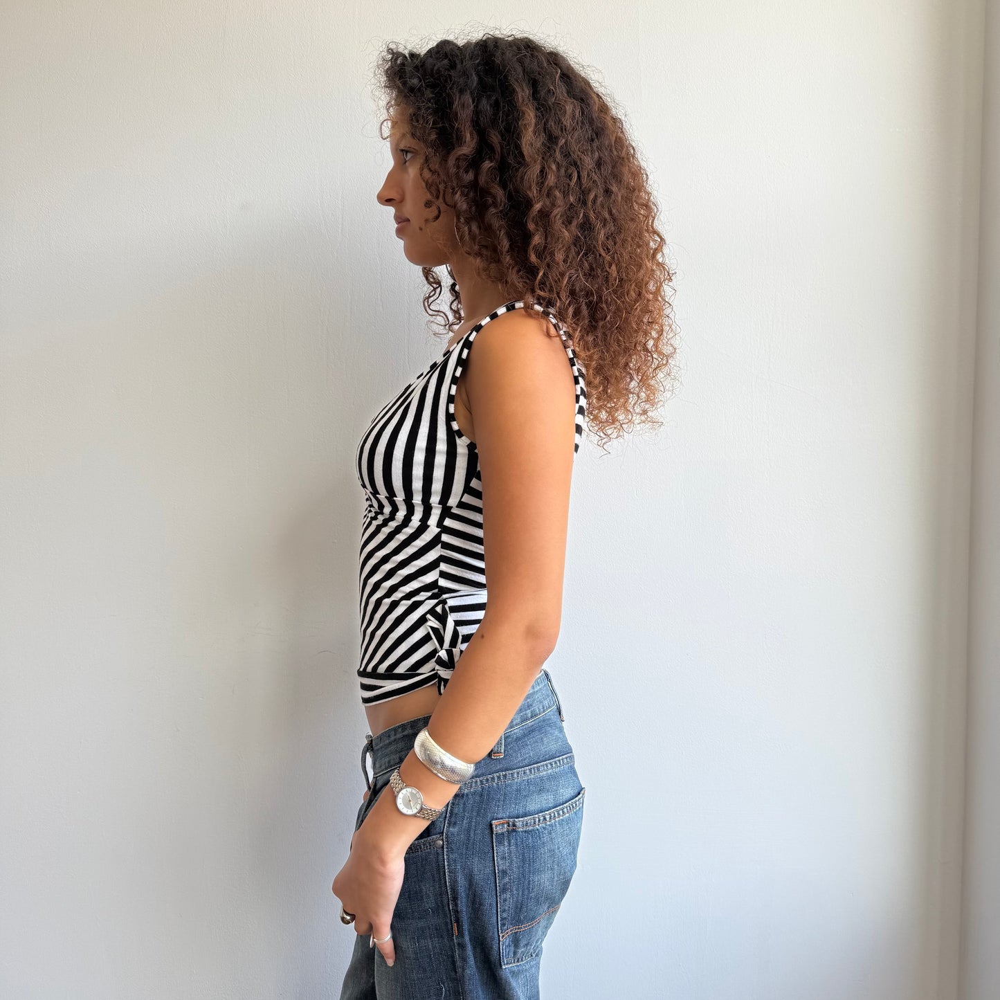 Black + white ballet wrap top - Size S
