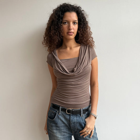 Taupe cowl slouchy top - Size S