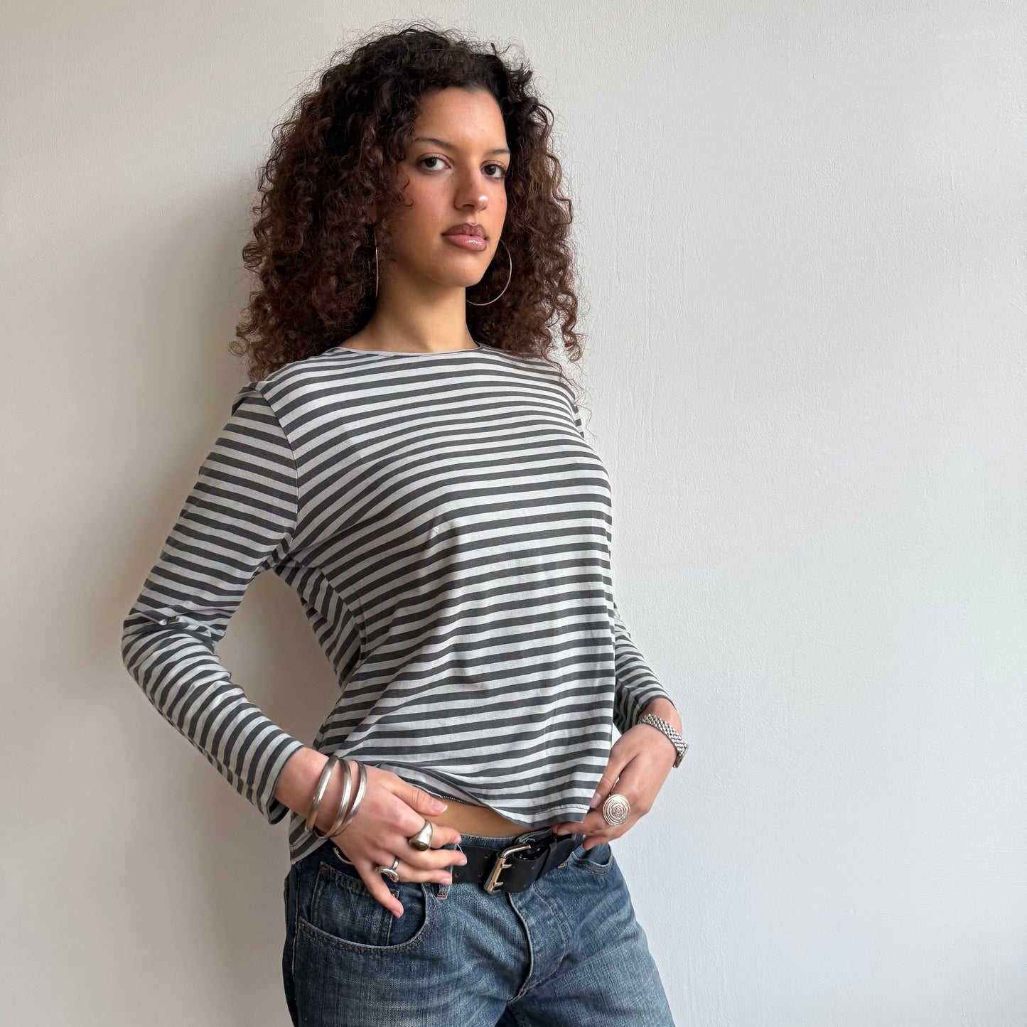 Grey stripe baggy top - Size M/L