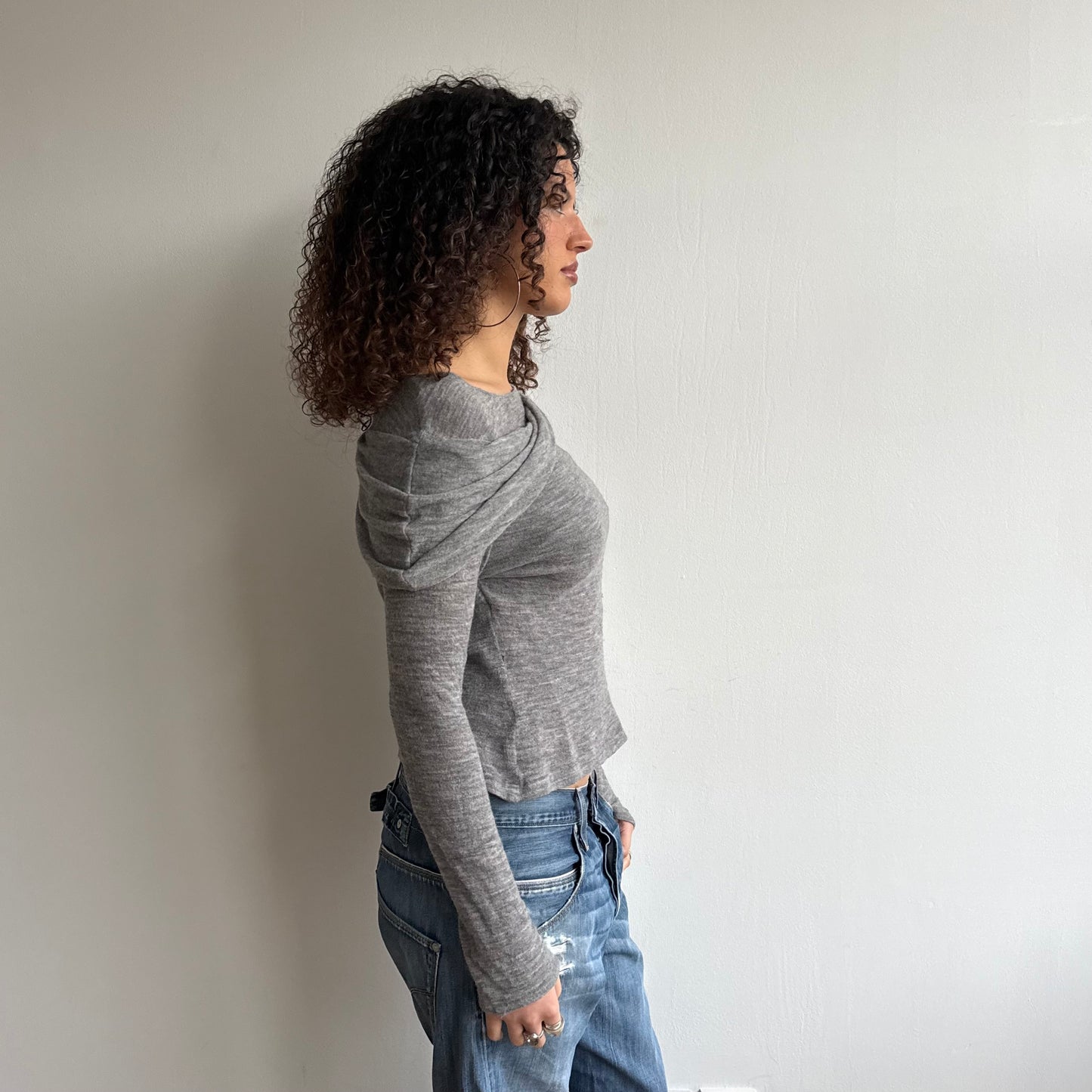 Grey asymmetric knit top - Size S/M