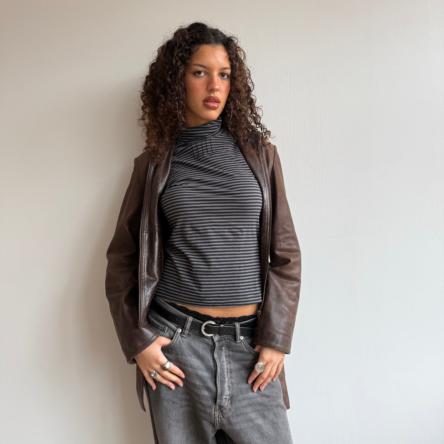 Brown leather jacket - Size S