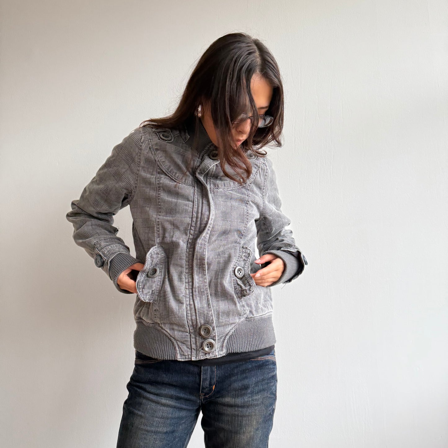 Grey plaid bomber - Size S