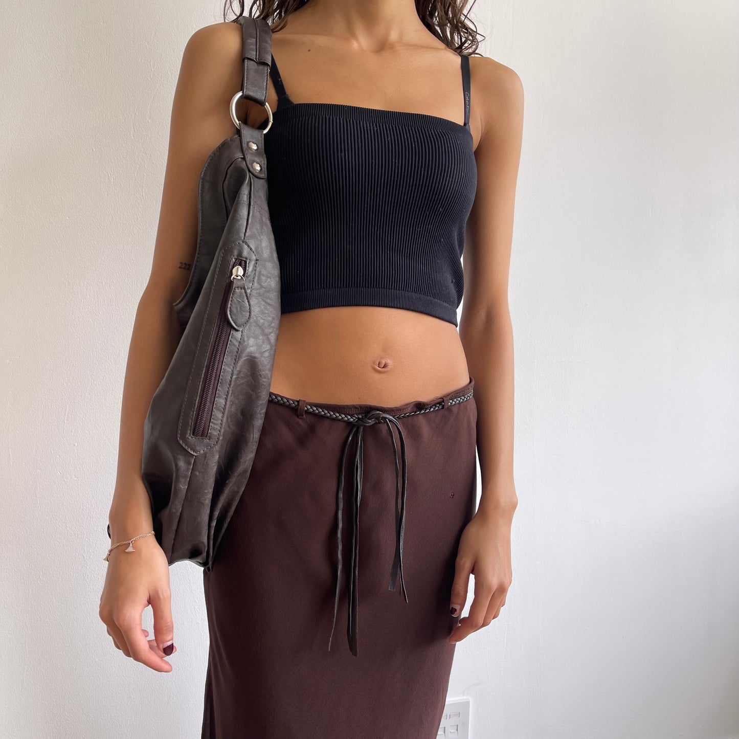 Brown midi skirt with belt - Size XS