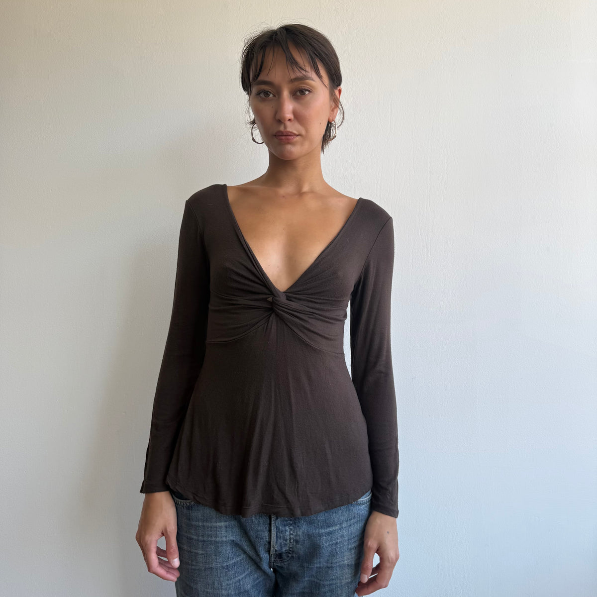 Brown keyhole twist top - Size S