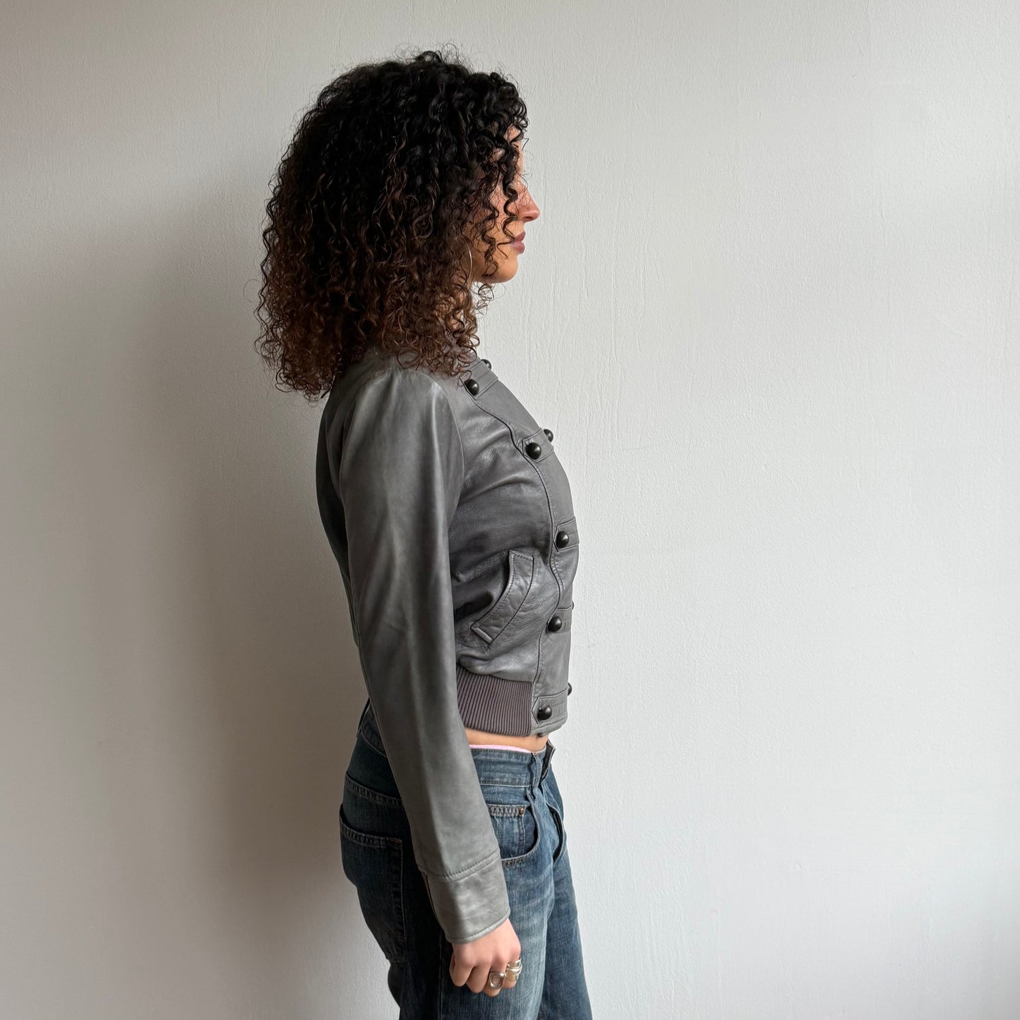 Charcoal leather military bomber - Size S
