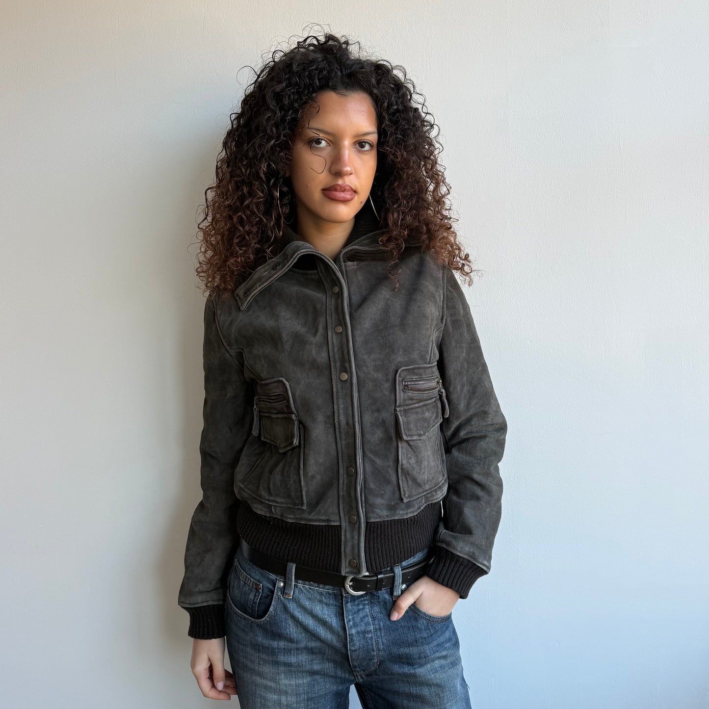 Washed brown leather bomber - Size M