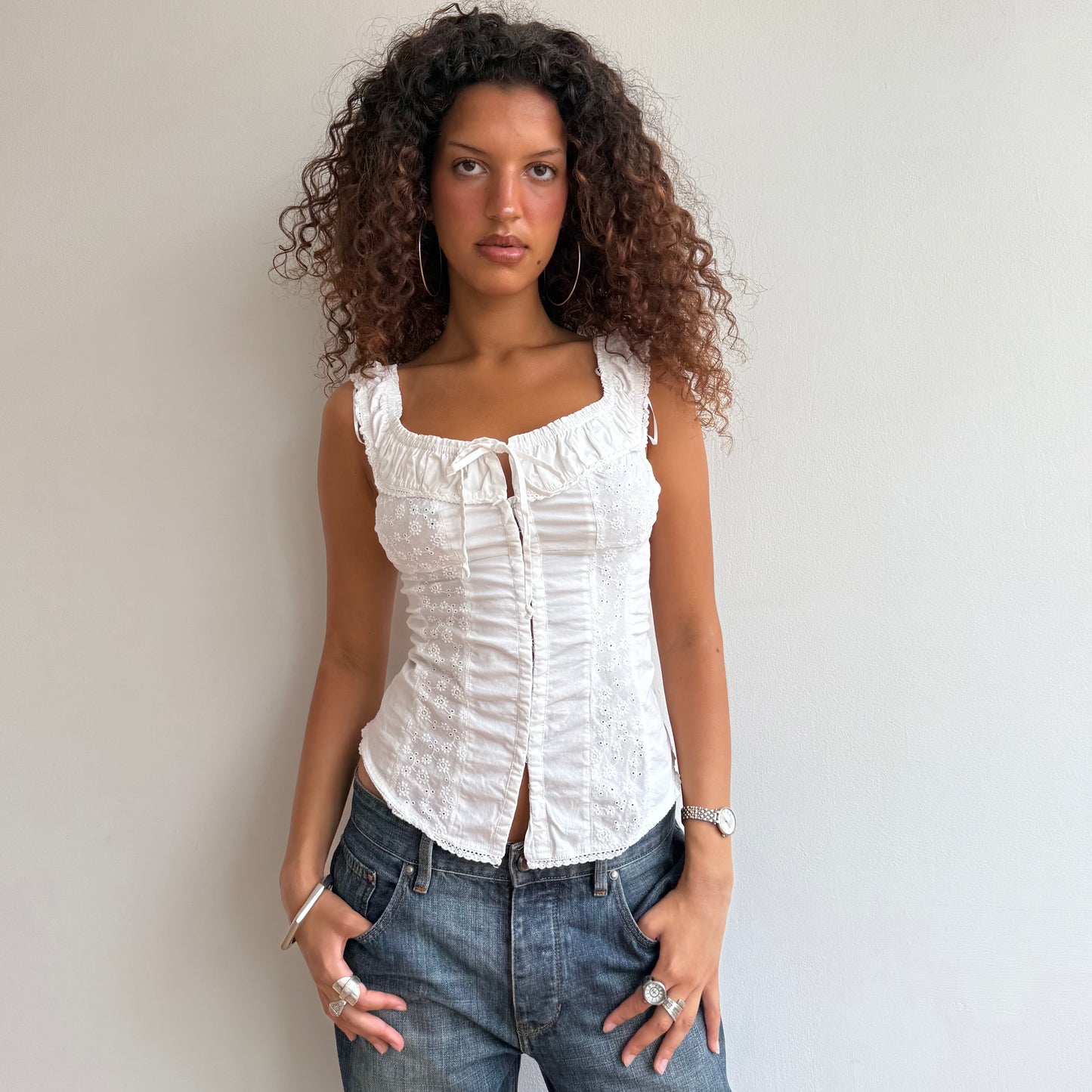 White GUESS milkmaid top - Size S/M